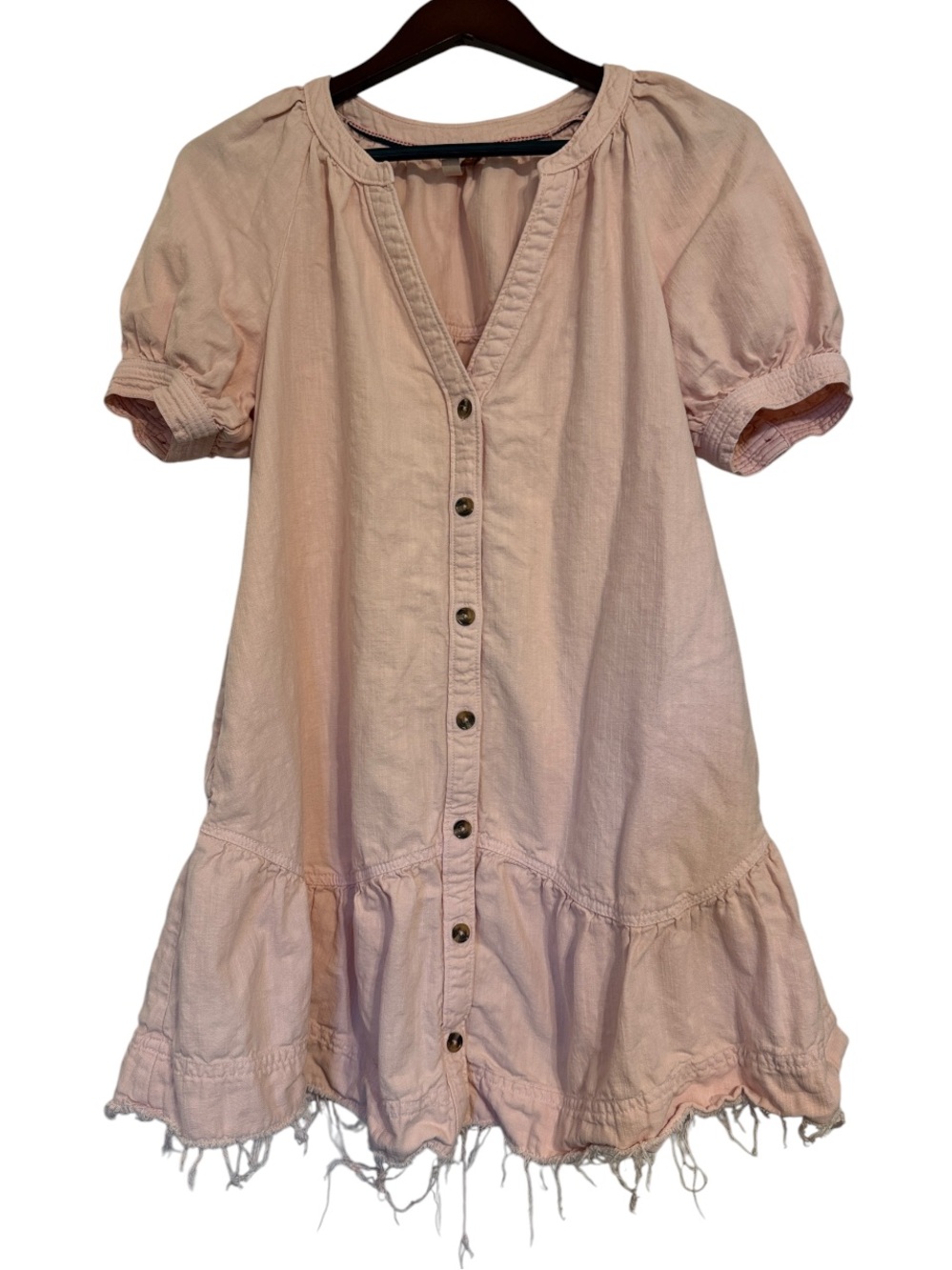 Pilcro Light Pink Button-Front Mini Dress with Puff Sleeves
